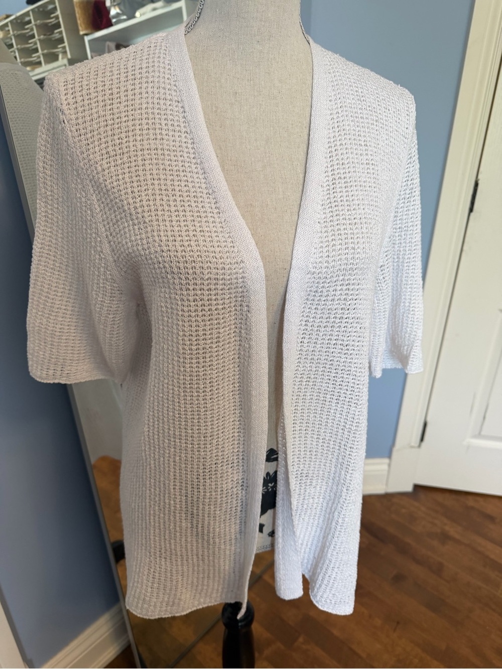 Eileen Fisher White Open-Front Waffle Knit Women's Sweater